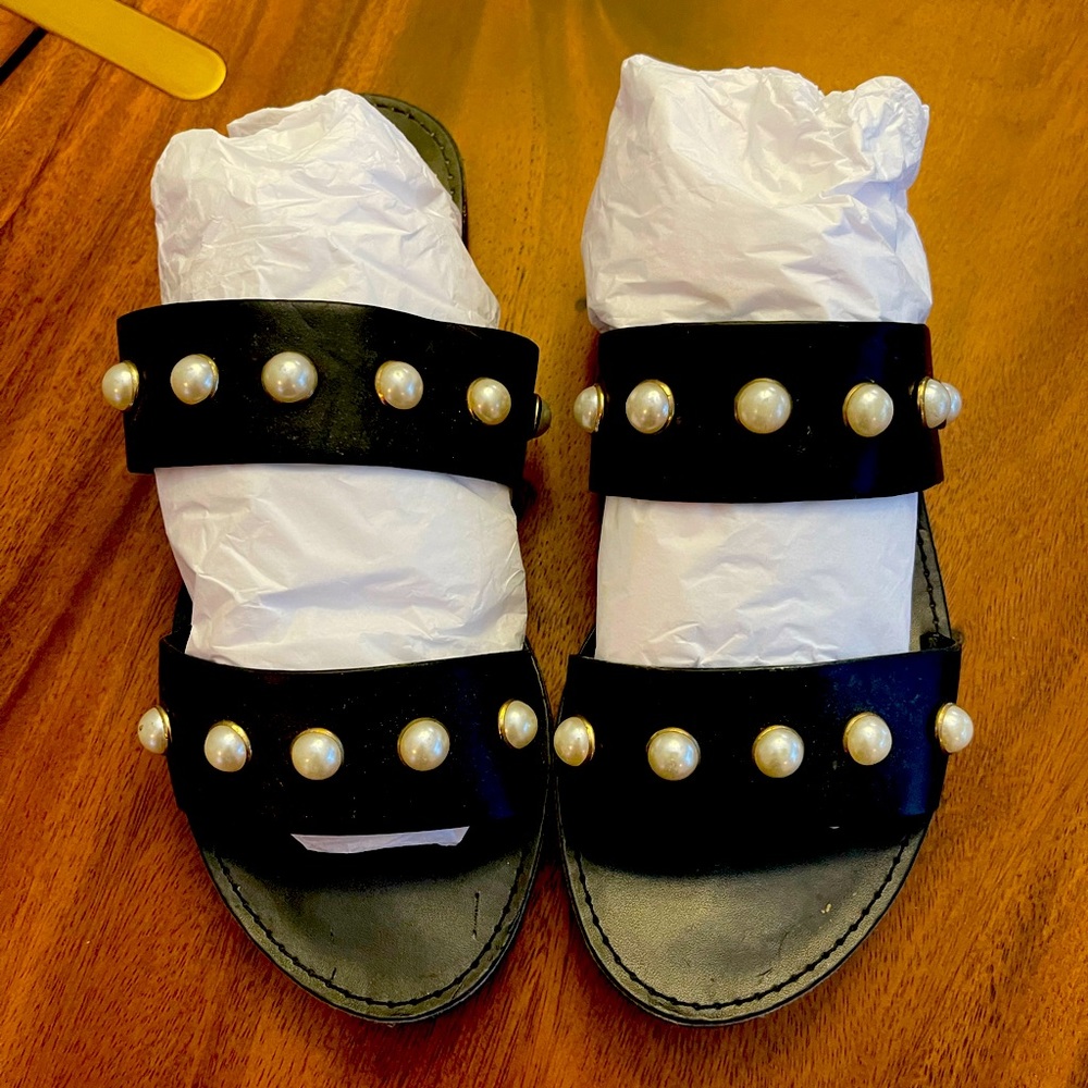 Pearl studded slide on sandals